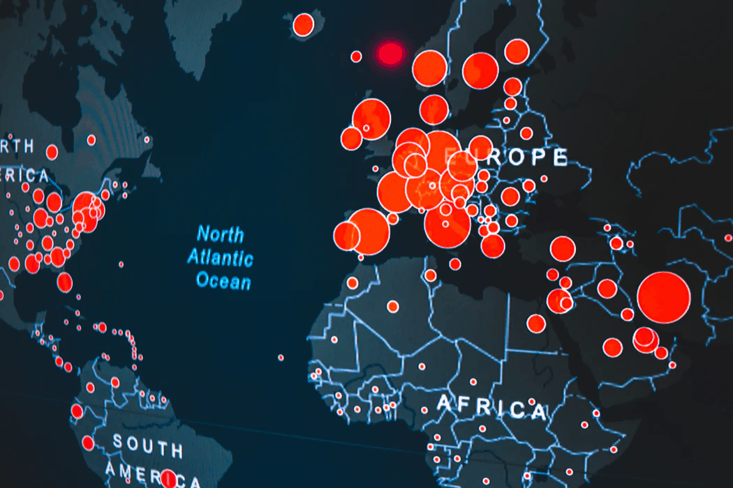 global map showcasing coronavirus affected countries